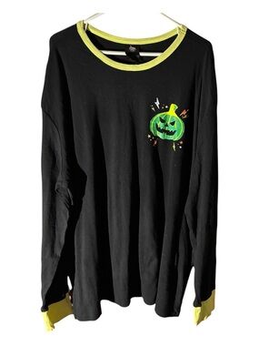 NWT Men Hyde And EEK Black Long-Sleeve Halloween Pumpkin Tee with Neon Trim